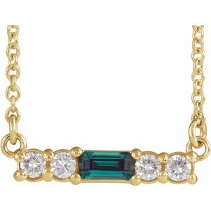 14K Yellow Chatham® Created Alexandrite & 1/5 CTW Diamond 16" Necklace - Siddiqui Jewelers