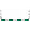 14K White Chatham® Created Emerald & 1/5 CTW Diamond Bar 16-18" Necklace - Siddiqui Jewelers