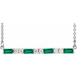 14K White Chatham® Created Emerald & 1/5 CTW Diamond Bar 16-18" Necklace - Siddiqui Jewelers