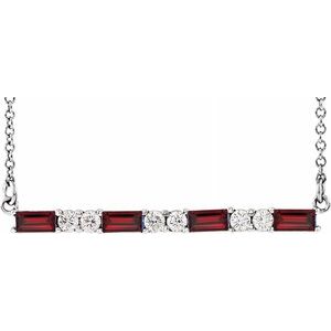 14K White Garnet & 1/5 CTW Diamond Bar 16-18" Necklace - Siddiqui Jewelers