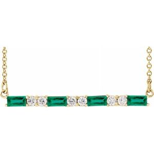 14K Yellow Emerald & 1/5 CTW Diamond Bar 16-18" Necklace - Siddiqui Jewelers