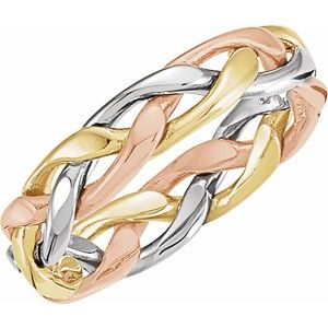 14K Tri-Color 4.75 mm Woven Band Size 6 - Siddiqui Jewelers