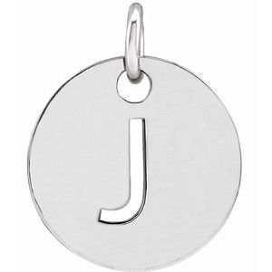 14K White Initial J 10 mm Disc Pendant-Siddiqui Jewelers