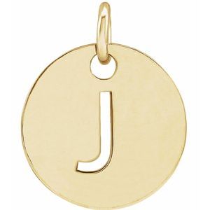 18K Yellow Gold-Plated Sterling Silver Initial J 10 mm Disc Pendant-Siddiqui Jewelers