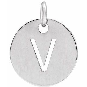 Sterling Silver Initial V 10 mm Disc Pendant-Siddiqui Jewelers