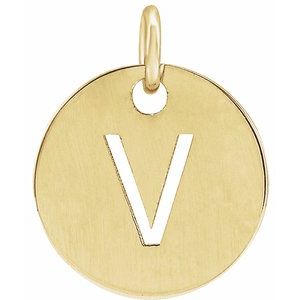 18K Yellow Gold-Plated Sterling Silver Initial V 10 mm Disc Pendant-Siddiqui Jewelers
