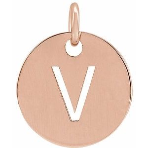 18K Rose Gold-Plated Sterling Silver Initial V 10 mm Disc Pendant-Siddiqui Jewelers