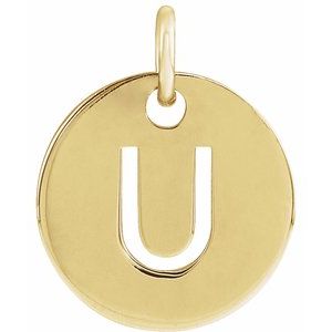18K Yellow Gold-Plated Sterling Silver Initial U 10 mm Disc Pendant-Siddiqui Jewelers