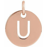 18K Rose Gold-Plated Sterling Silver Initial U 10 mm Disc Pendant-Siddiqui Jewelers