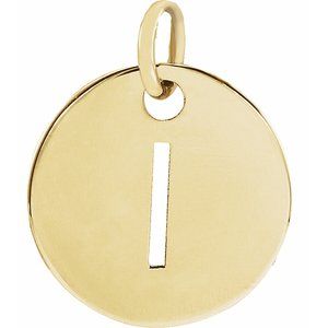 18K Yellow Gold-Plated Sterling Silver Initial I 10 mm Disc Pendant-Siddiqui Jewelers