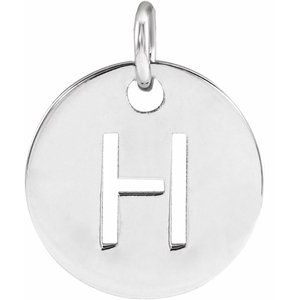 14K White Initial H 10 mm Disc Pendant-Siddiqui Jewelers