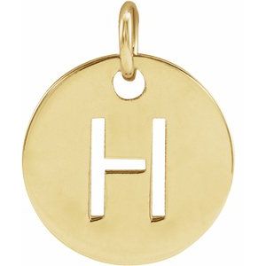 18K Yellow Gold-Plated Sterling Silver Initial H 10 mm Disc Pendant-Siddiqui Jewelers