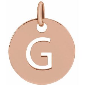 18K Rose Gold-Plated Sterling Silver Initial G 10 mm Disc Pendant-Siddiqui Jewelers