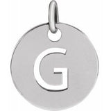 14K White Initial G 10 mm Disc Pendant-Siddiqui Jewelers