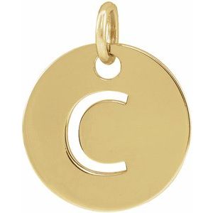 18K Yellow Gold-Plated Sterling Silver Initial C 10 mm Disc Pendant-Siddiqui Jewelers