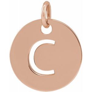 18K Rose Gold-Plated Sterling Silver Initial C 10 mm Disc Pendant-Siddiqui Jewelers