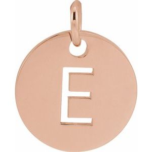 18K Rose Gold-Plated Sterling Silver Initial E 10 mm Disc Pendant-Siddiqui Jewelers