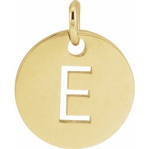 18K Yellow Gold-Plated Sterling Silver Initial E 10 mm Disc Pendant-Siddiqui Jewelers