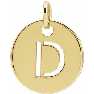 18K Yellow Gold-Plated Sterling Silver Initial D 10 mm Disc Pendant-Siddiqui Jewelers