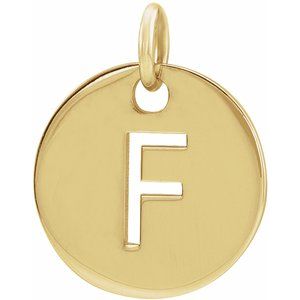 18K Yellow Gold-Plated Sterling Silver Initial F 10 mm Disc Pendant-Siddiqui Jewelers