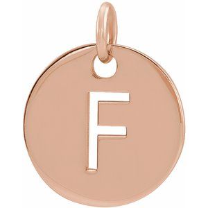 18K Rose Gold-Plated Sterling Silver Initial F 10 mm Disc Pendant-Siddiqui Jewelers