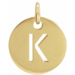 18K Yellow Gold-Plated Sterling Silver Initial K 10 mm Disc Pendant-Siddiqui Jewelers