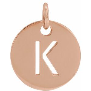 18K Rose Gold-Plated Sterling Silver Initial K 10 mm Disc Pendant-Siddiqui Jewelers