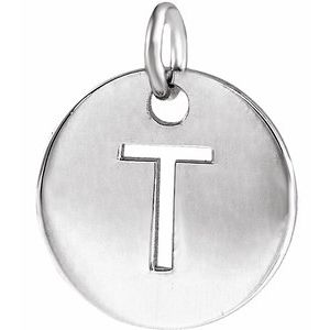 Sterling Silver Initial T 10 mm Disc Pendant-Siddiqui Jewelers