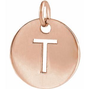 18K Rose Gold-Plated Sterling Silver Initial T 10 mm Disc Pendant-Siddiqui Jewelers