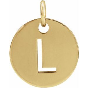 18K Yellow Gold-Plated Sterling Silver Initial L 10 mm Disc Pendant-Siddiqui Jewelers