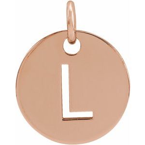 18K Rose Gold-Plated Sterling Silver Initial L 10 mm Disc Pendant-Siddiqui Jewelers