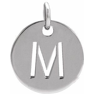 Sterling Silver Initial M 10 mm Disc Pendant-Siddiqui Jewelers