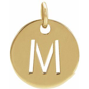 18K Yellow Gold-Plated Sterling Silver Initial M 10 mm Disc Pendant-Siddiqui Jewelers