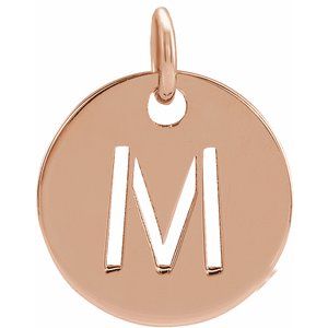 18K Rose Gold-Plated Sterling Silver Initial M 10 mm Disc Pendant-Siddiqui Jewelers