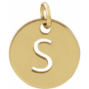 18K Yellow Gold-Plated Sterling Silver Initial S 10 mm Disc Pendant-Siddiqui Jewelers