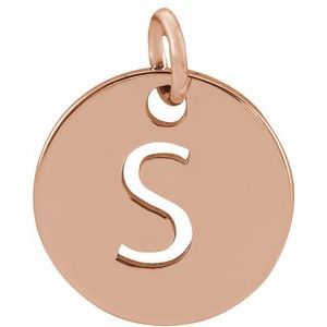 18K Rose Gold-Plated Sterling Silver Initial S 10 mm Disc Pendant-Siddiqui Jewelers
