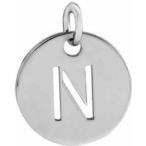 Sterling Silver Initial N 10 mm Disc Pendant-Siddiqui Jewelers