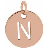 18K Rose Gold-Plated Sterling Silver Initial N 10 mm Disc Pendant-Siddiqui Jewelers