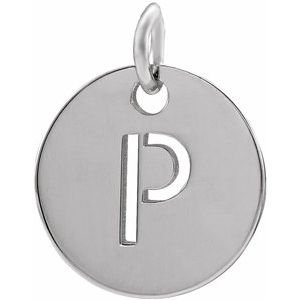 Sterling Silver Initial P 10 mm Disc Pendant-Siddiqui Jewelers