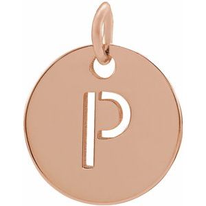 18K Rose Gold-Plated Sterling Silver Initial P 10 mm Disc Pendant-Siddiqui Jewelers