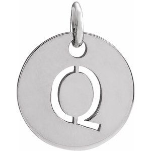 Sterling Silver Initial Q 10 mm Disc Pendant-Siddiqui Jewelers