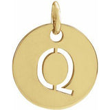 18K Yellow Gold-Plated Sterling Silver Initial Q 10 mm Disc Pendant-Siddiqui Jewelers
