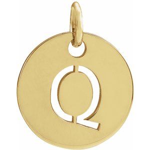 18K Yellow Gold-Plated Sterling Silver Initial Q 10 mm Disc Pendant-Siddiqui Jewelers