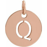18K Rose Gold-Plated Sterling Silver Initial Q 10 mm Disc Pendant-Siddiqui Jewelers