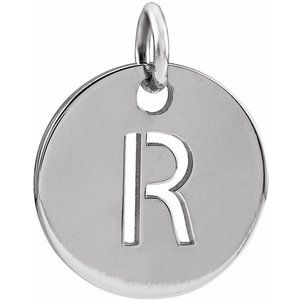 Sterling Silver Initial R 10 mm Disc Pendant-Siddiqui Jewelers