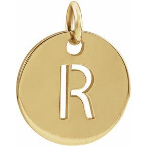 18K Yellow Gold-Plated Sterling Silver Initial R 10 mm Disc Pendant-Siddiqui Jewelers