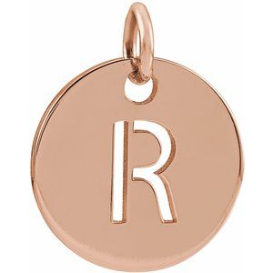 18K Rose Gold-Plated Sterling Silver Initial R 10 mm Disc Pendant-Siddiqui Jewelers