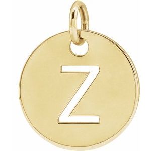 18K Yellow Gold-Plated Sterling Silver Initial Z 10 mm Disc Pendant-Siddiqui Jewelers