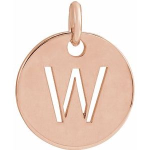 18K Rose Gold-Plated Sterling Silver Initial W 10 mm Disc Pendant-Siddiqui Jewelers