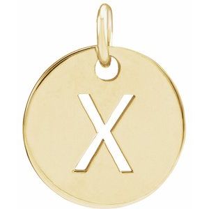 18K Yellow Gold-Plated Sterling Silver Initial X 10 mm Disc Pendant-Siddiqui Jewelers